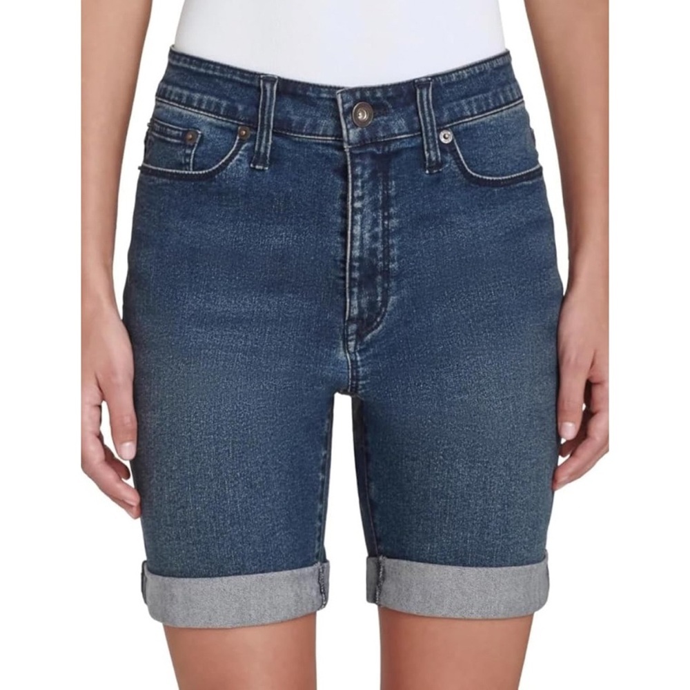 DKNY Jeans Women's Blue Denim Bermuda Cuffed Shorts Everyday Summer Style Size 4